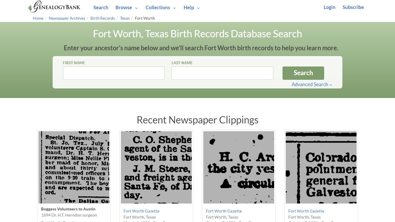 Birth Records for Fort Worth, Texas | GenealogyBank